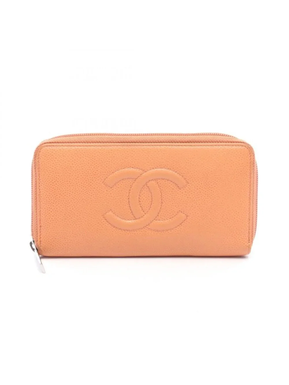 Chanel Round Wallet CC Logo Coral Orange Caviar Leather CC